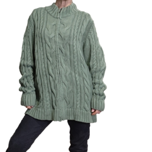 Size 3X cable knit sweater zipper closure Green L.L. BEAN